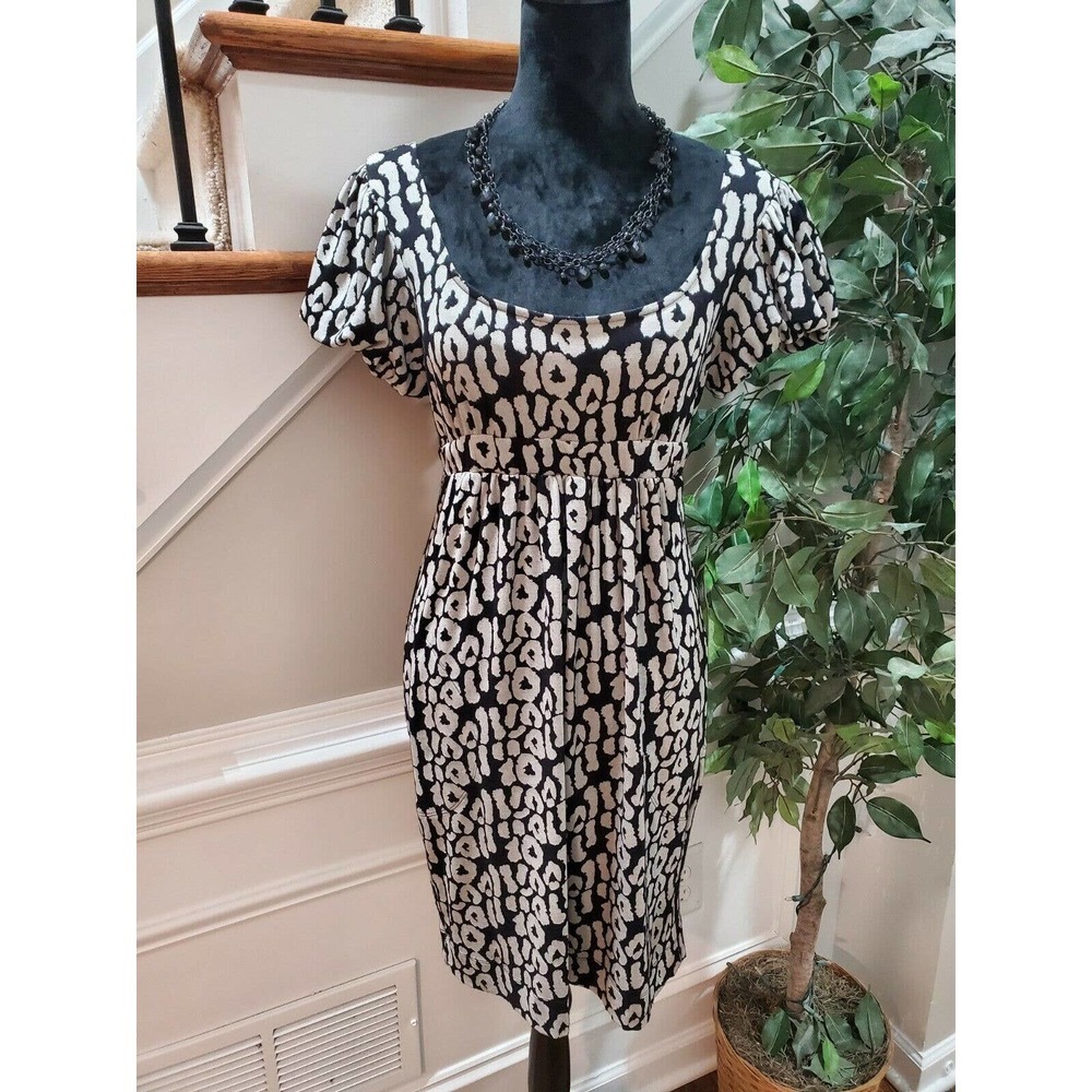 Johnny Martin Women Black Polyester Scoop Neck Short Sleeve Knee Length Dress M